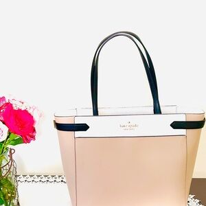 ♠️Kate Spade Stacci Colorblock Tote Bag, Large, Warm Beige Multicolor